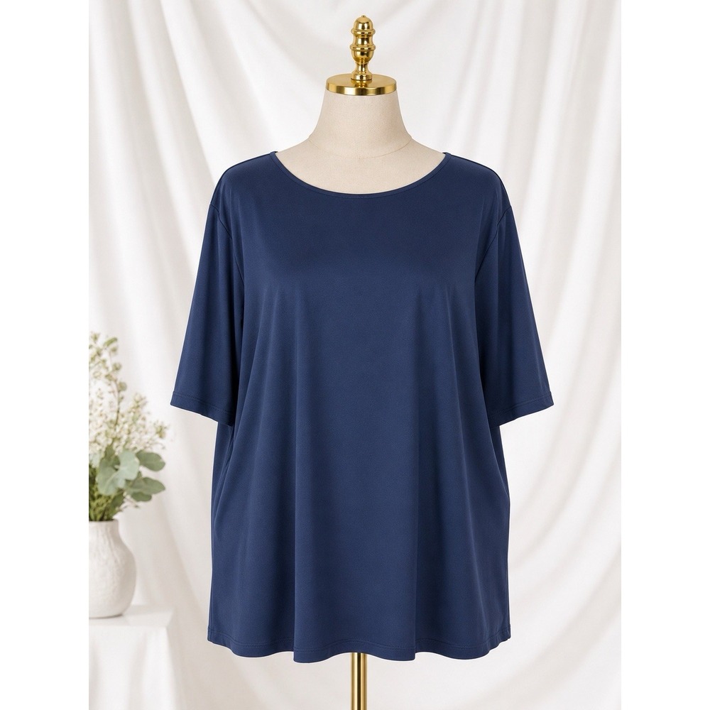 Susan Graver Essentials Butterknit Liquid Knit Top 3X Navy Blue Short Sleeve